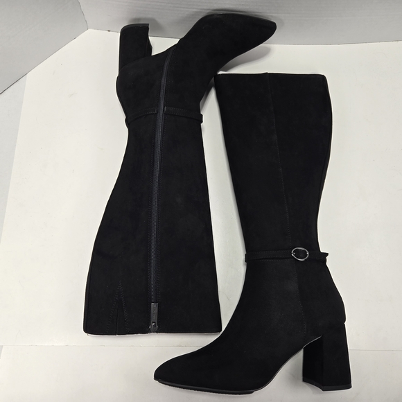 Anne Klein Bernice Black Suede Knee-High Riding Boots Women's Size 7 1/2 7.5 - Picture 8 of 13